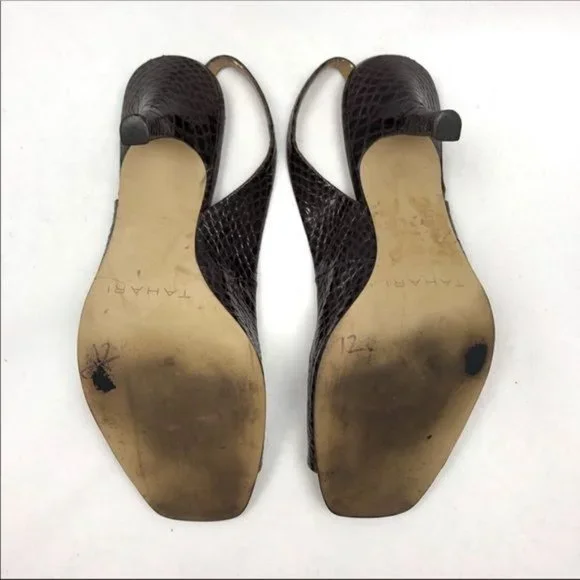 TAHARI Robin 1 Brown Snakeskin Slingback Heels. Peep toe in a size 7 - Picture 8 of 8